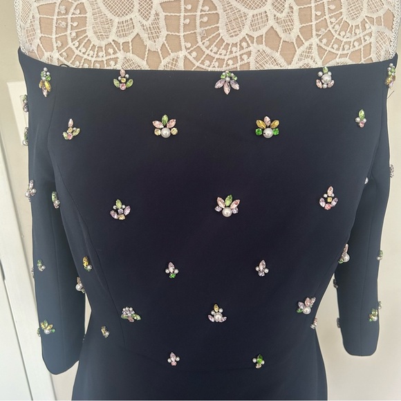 NWOT- SACHIN & BABI Amarette Crystal Detail Off the Shoulder Stretch Crepe Gown - Picture 1 of 16